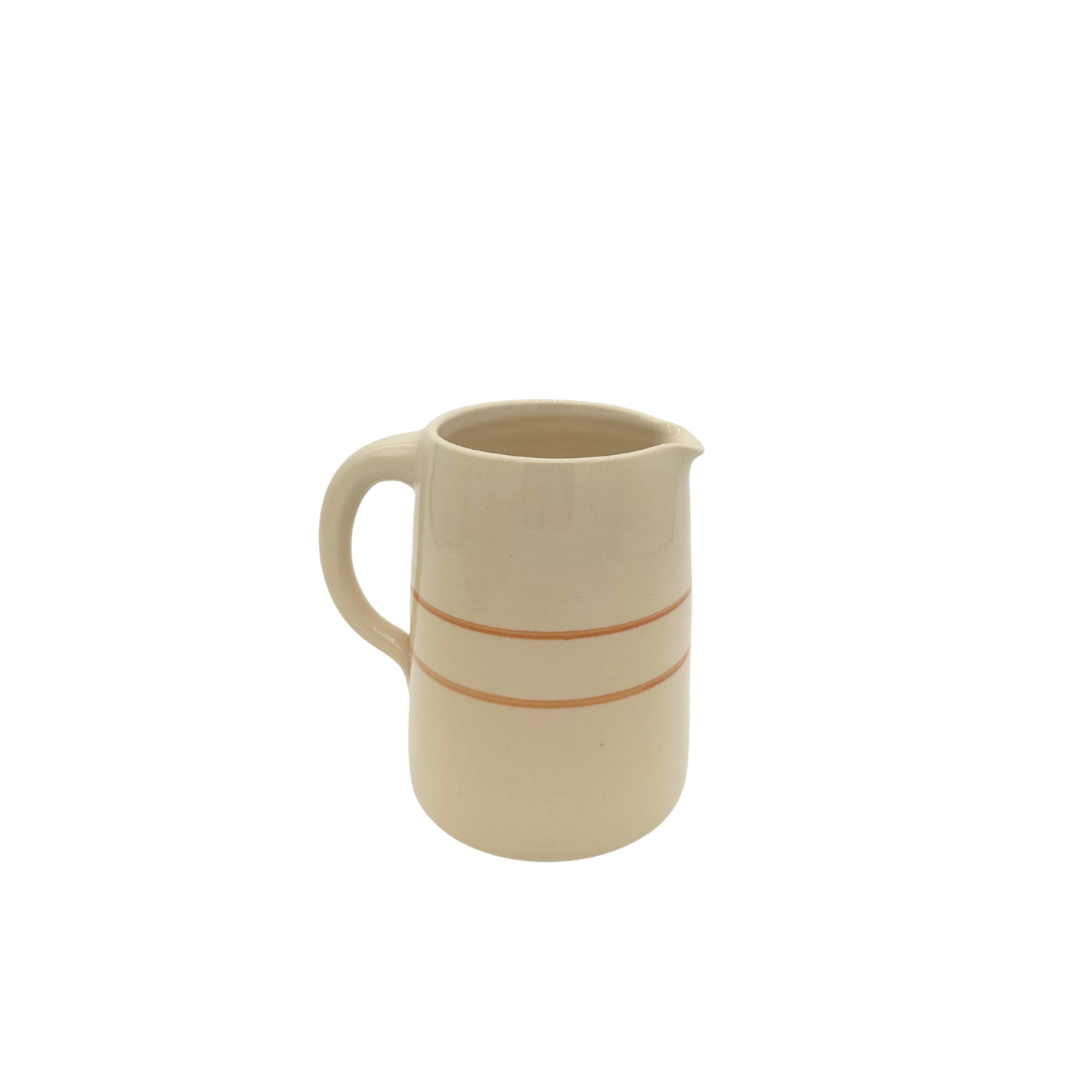 Quarter 1/4 gallon stoneware jug / pitcher with brown stripe - handmade in the USA by Martinez pottery - classic country styling and made to last a lifetime
